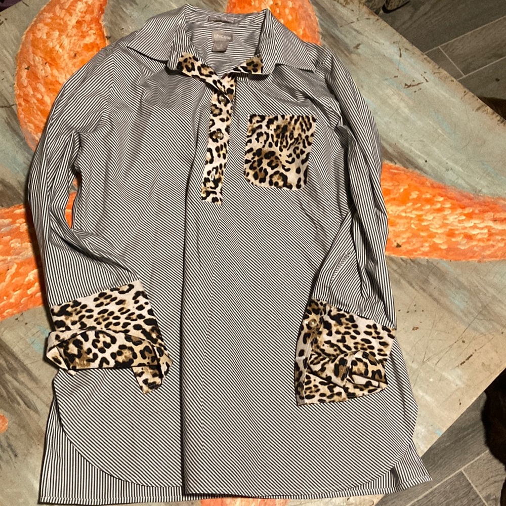 Cheetah striped blouse half button down